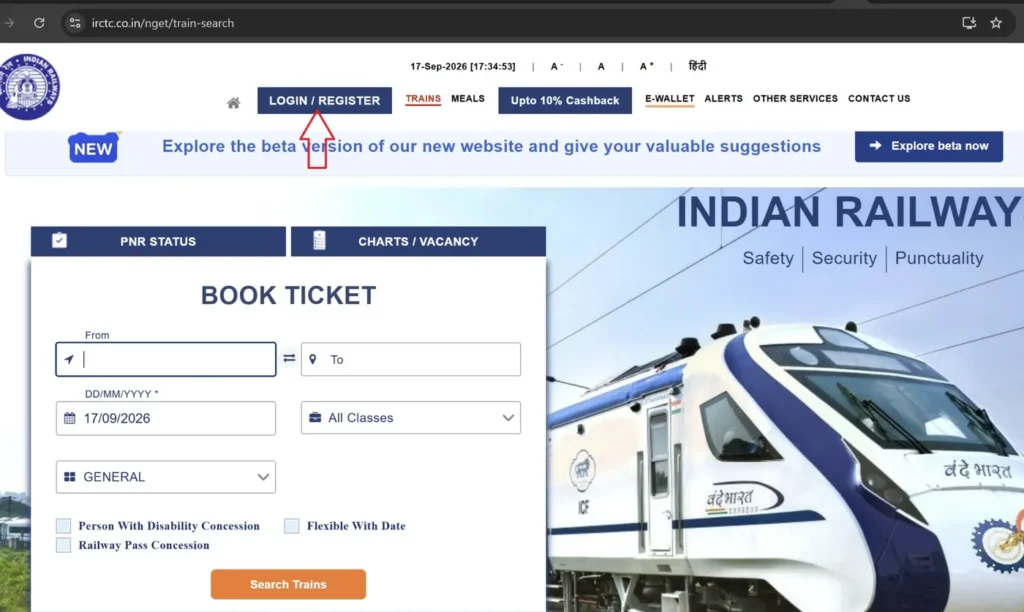 irctc login registration