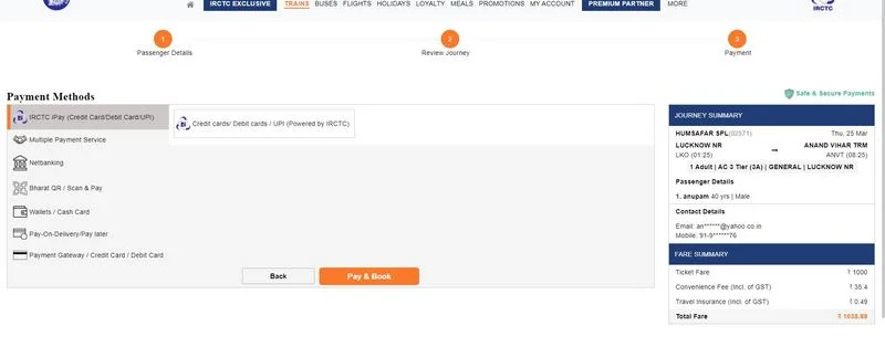 IRCTC Ticket booking