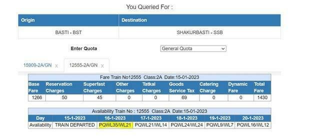 वेटिंग लिस्ट स्टेटस