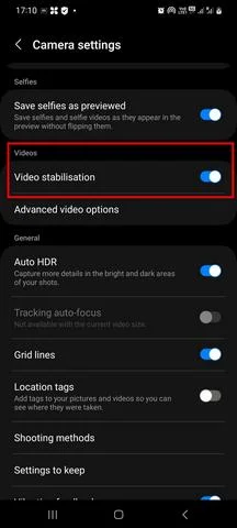 camera phone setting