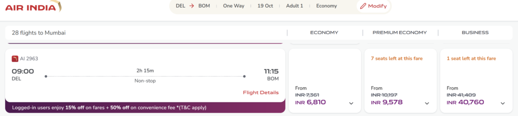 airline fare and class