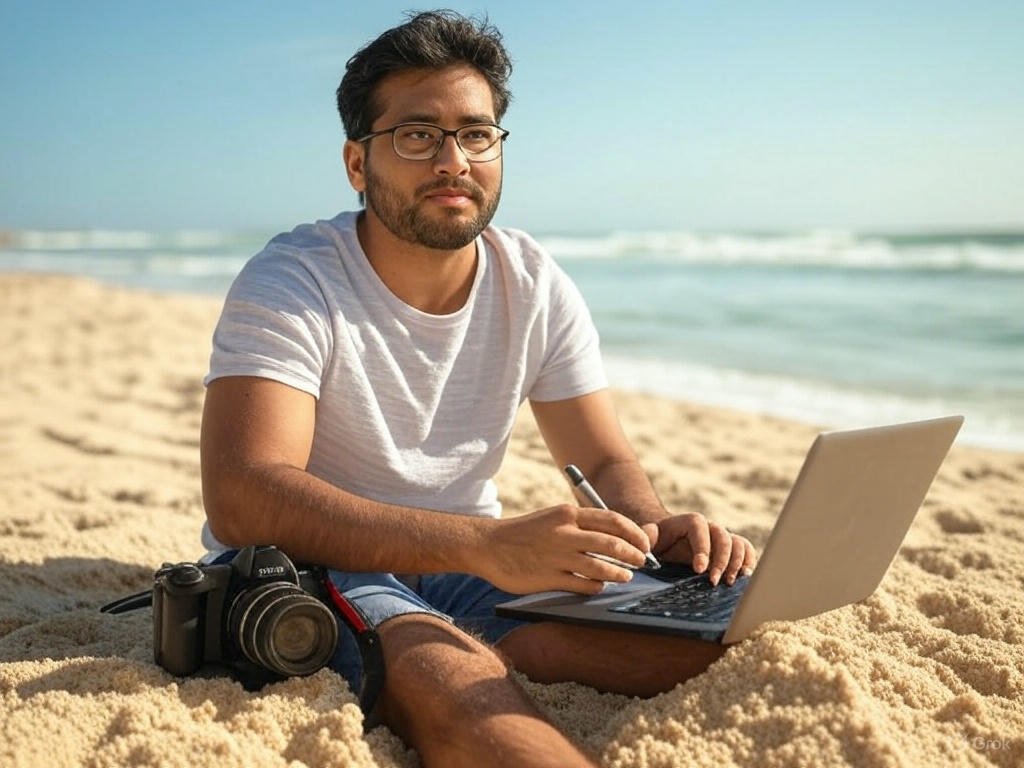 बीच पर ट्रैवल ब्लॉग लिखना