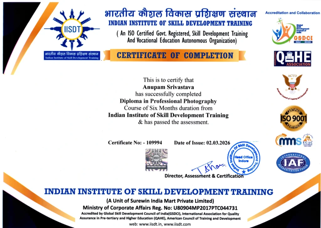 photography certificate anupam